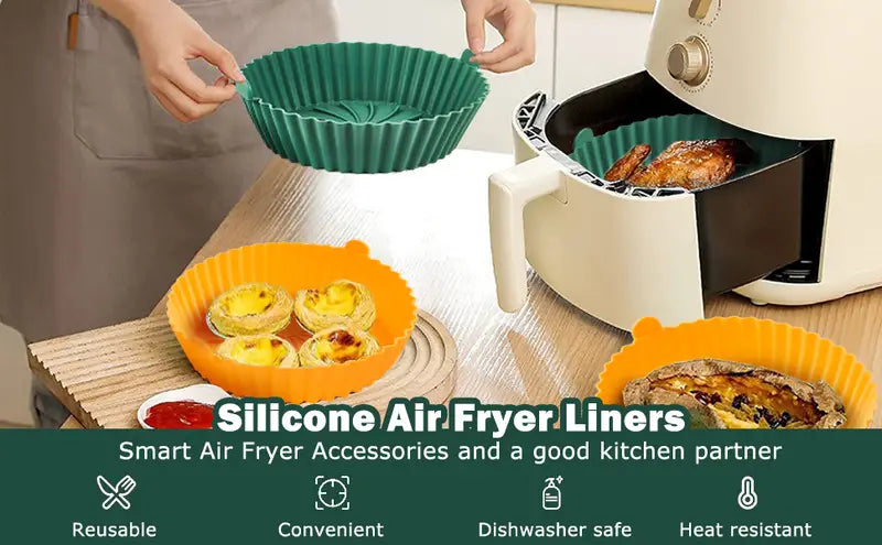 2pcs Silicone Air Fryer Liners 7.5"/8.7" Food Safe