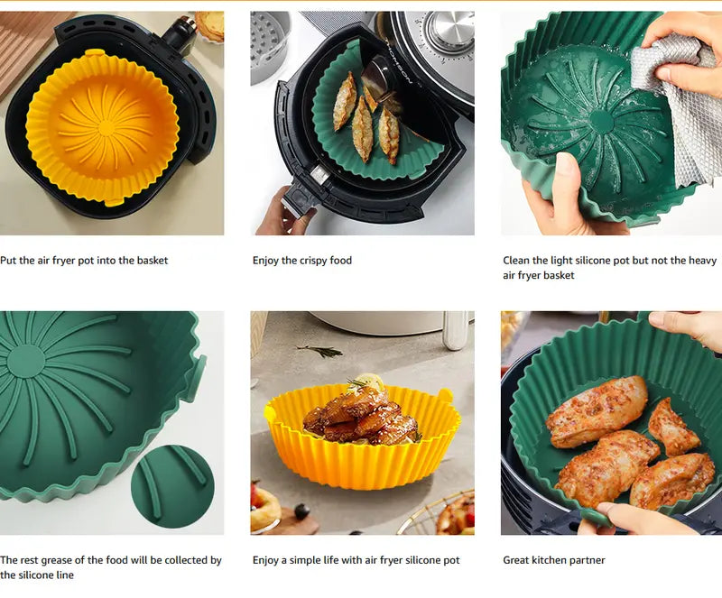 2pcs Silicone Air Fryer Liners 7.5"/8.7" Food Safe