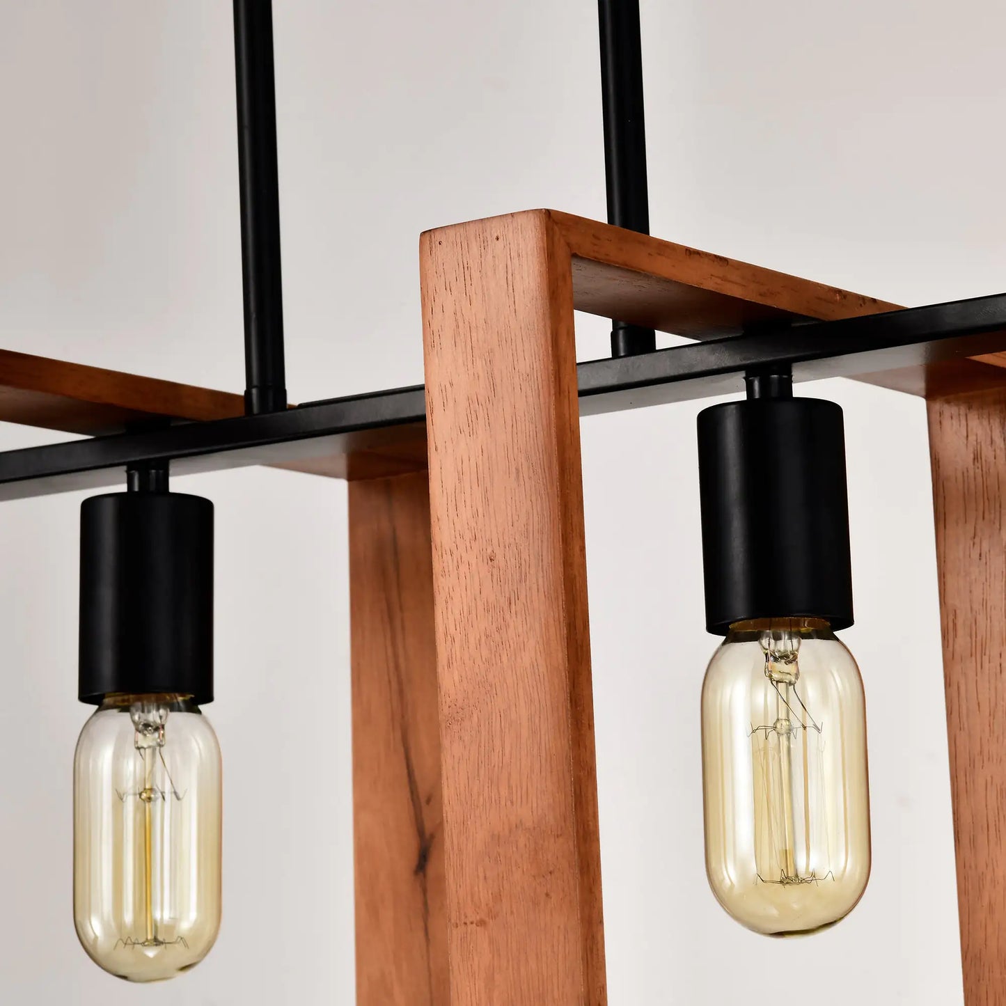 4-Light Kitchen Island Lights Pendant Light Farmhouse Dining Room Light Fixture, Rustic Wood And Black Metal Rectangular Chandelier, Hanging Lighting For Living Room,Conference Room, Home Office