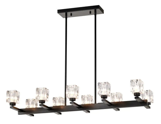 Matte Black Crystal Chandelier For Dining Room, 8-Light Kitchen Chandelier Light Fixture Modern Metal Industrial Chandeliers For Farmhouse Entryway Living Room
