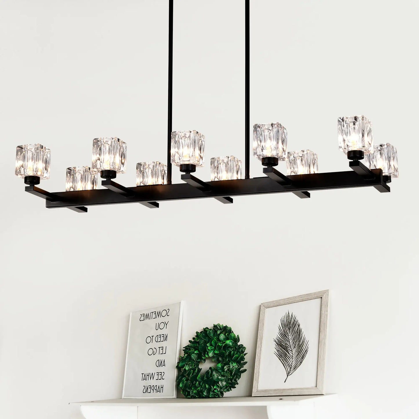 Matte Black Crystal Chandelier For Dining Room, 8-Light Kitchen Chandelier Light Fixture Modern Metal Industrial Chandeliers For Farmhouse Entryway Living Room