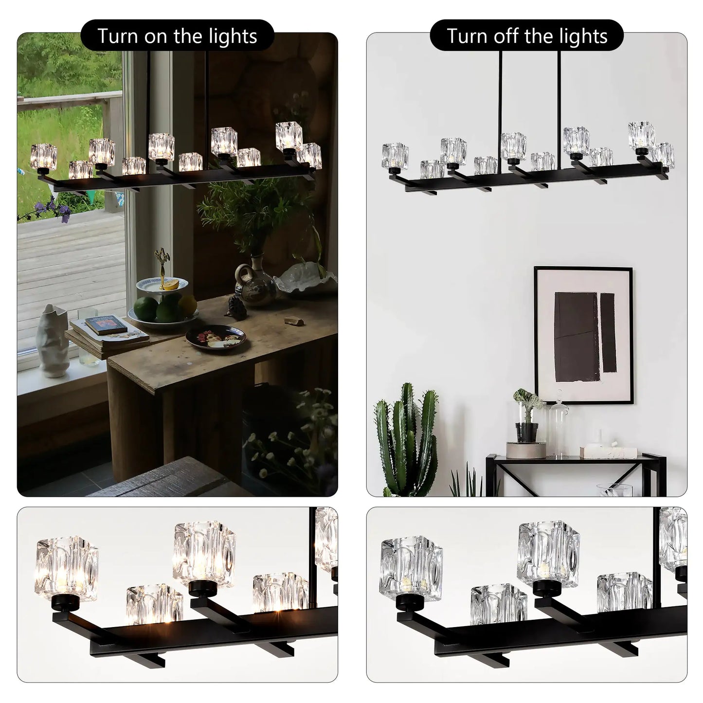 Matte Black Crystal Chandelier For Dining Room, 8-Light Kitchen Chandelier Light Fixture Modern Metal Industrial Chandeliers For Farmhouse Entryway Living Room